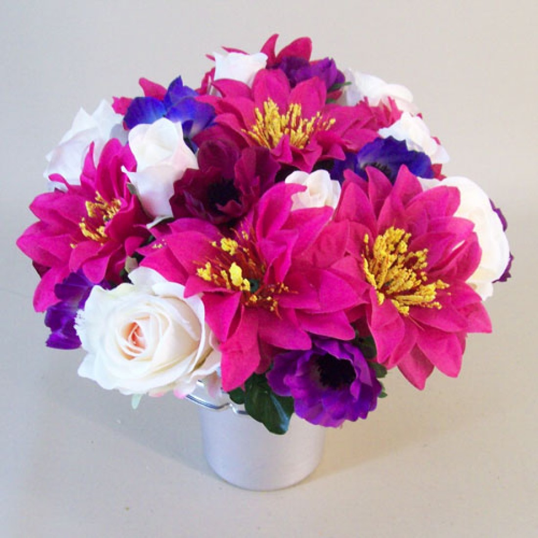 Silk Flowers Filled Grave Pot Pink Purple and Cream Memorial Flowers